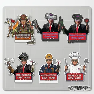 Set Of Funny Character Trade Worker Sticker Make Great Again Meme Vinyl Decal, Mechanic Plumber Electrician Welder Firefighter Humor, Laptop Car Toolbox Waterproof Sticker