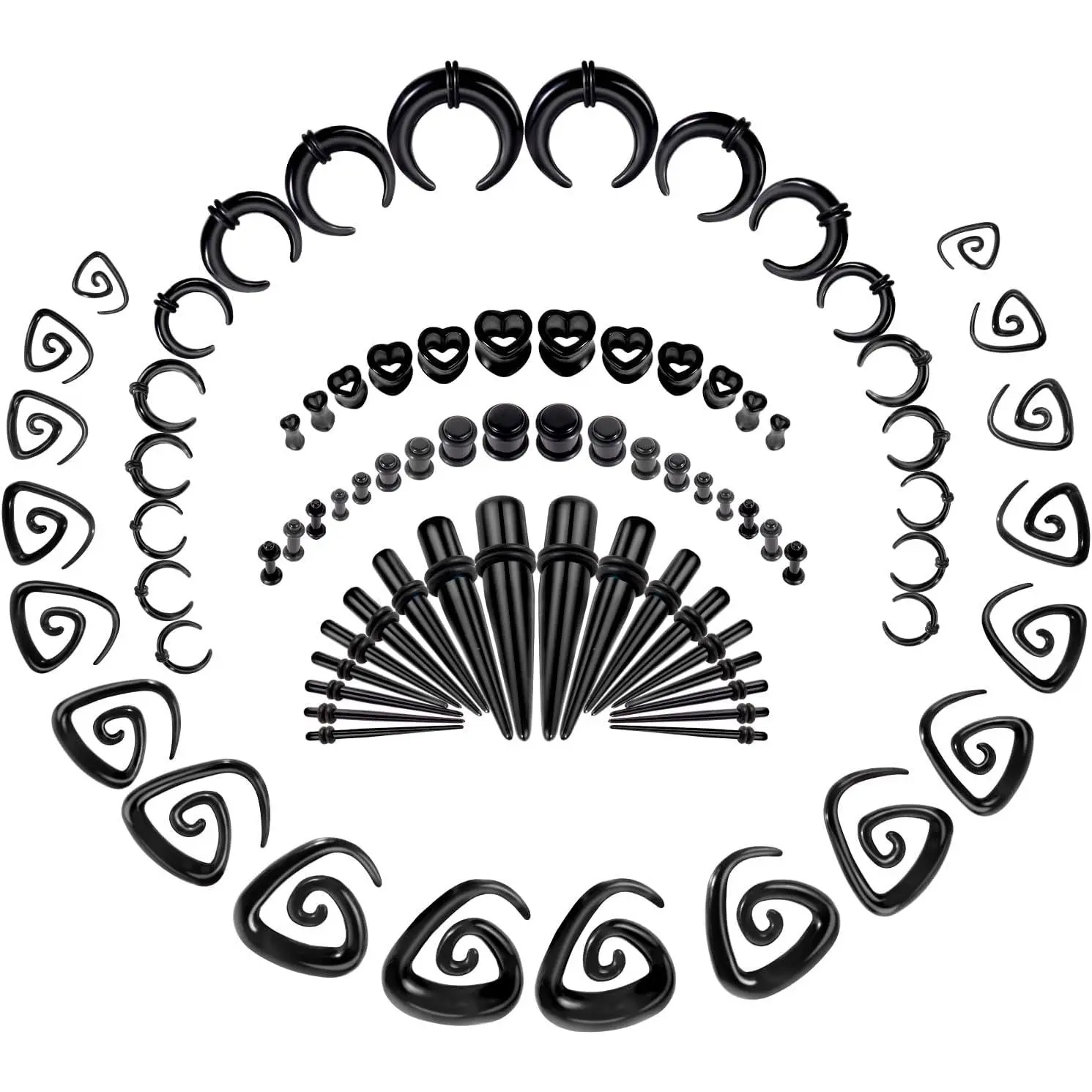 84 count Ear Stretching Kit 14G-00G Ear Gauge Stretching Kit  Septum Pincher Spiral Taper Heart Tunnels Ear Plugs  Ear Gauges Expander Set for Women Men
