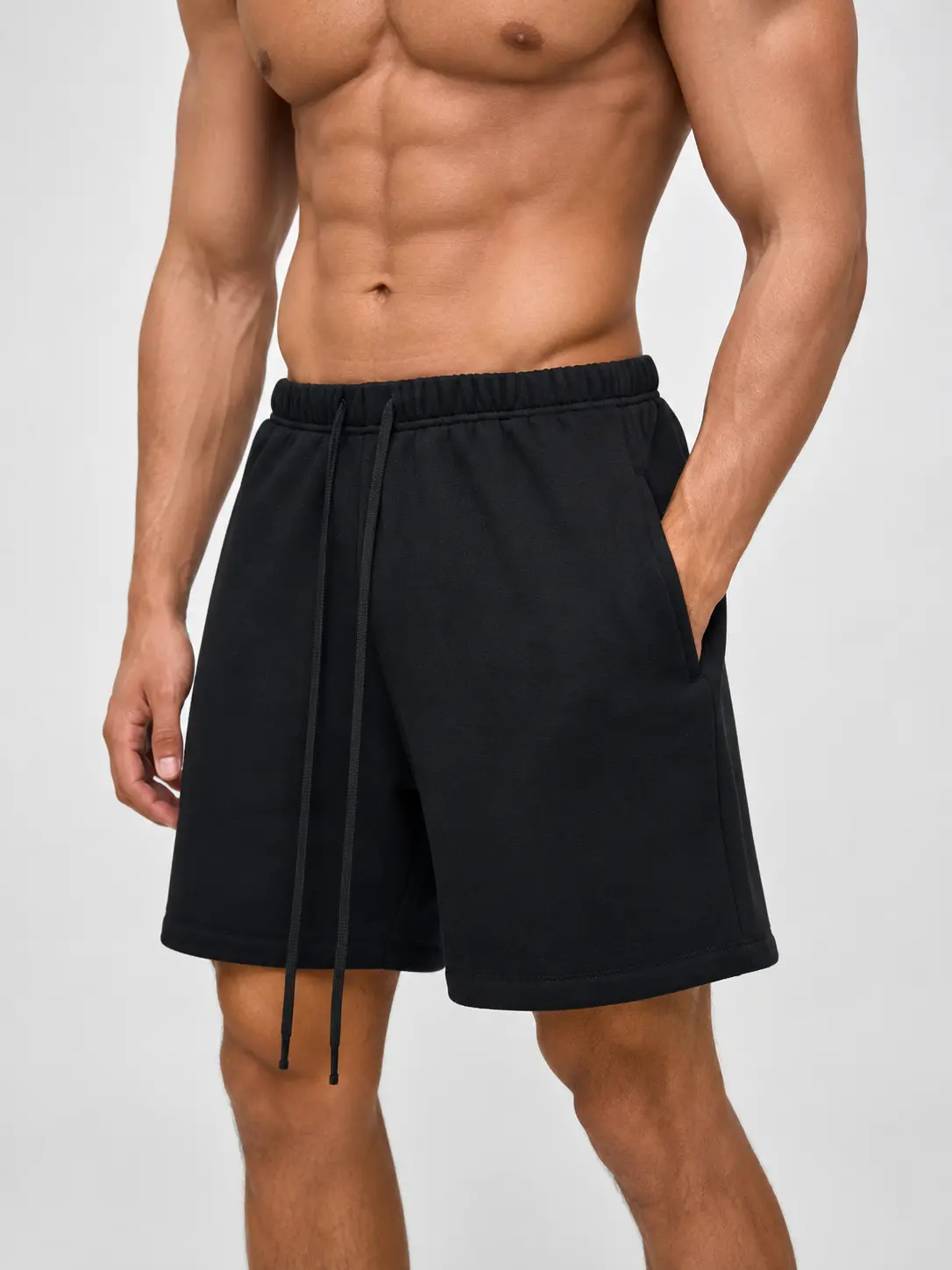 Men's Cotton Jogger Sweat Shorts, Knee Above Athletic Gym Wear with Side Pockets and an Elastic Drawstring Waist, Male Shorts, Drawstring Sports Shorts, Fitness Workout Shorts