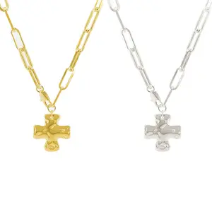 Chunky Cross Necklace for Women Trendy Gold/Silver Layered Statement Cross Pendant Charm Necklace Vintage Paperclip Herringbone Snake Choker Chain Costume Jewelry for Valentine's Day Gift