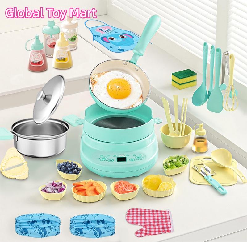 Children's Cooking Set - Safe Mini Kitchen with Induction Cooker, 14-Piece Dishware, Utensils, & Anti-Scald Rack for Toddlers, Montessori-Inspired Toy for Girls & Boys Ages 8-12