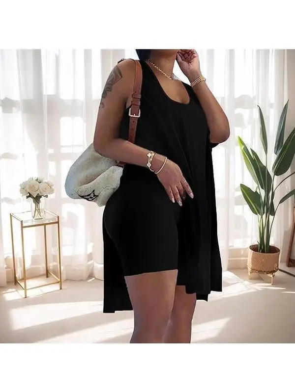 Women Plus Size 2 Piece Outfits Casual Sleeveless Tunic Tops Short Athletic Sets Oversized T shirts Shorts Sweatsuits soft comfortable leggings stylish beach holiday party rave outfits teacher appreciation gifts