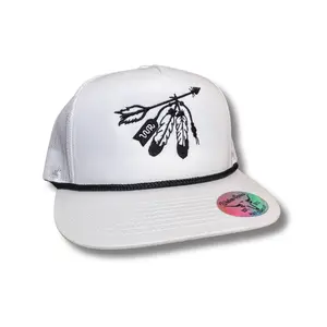 Feathered Indian Hat - White with Black Feather Design - Yuupong SnapBack