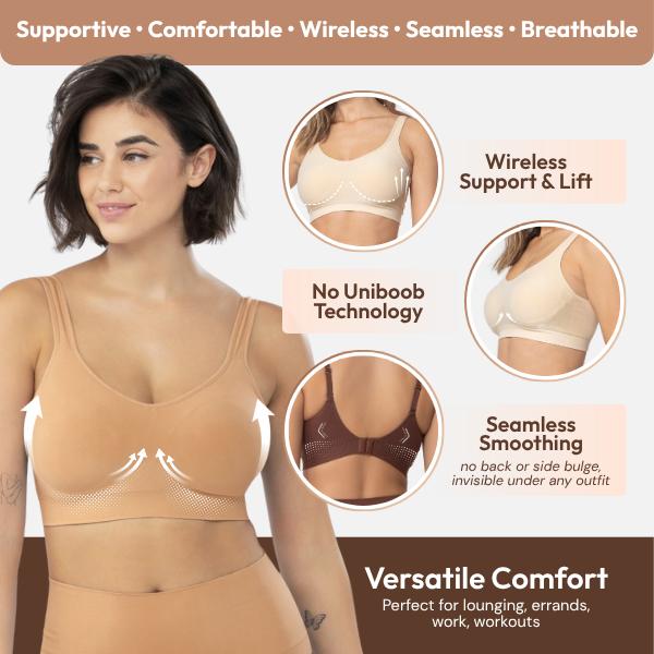 Underoutfit Comfort Shaping Bra with Adjustable Straps Wireless Support No Underwire Seamless T-Shirt Bra for Women Breathable Lift and Support Smooth Fabric Hook and Loop Closure Soft Knitted Nylon Spandex Everyday Bra