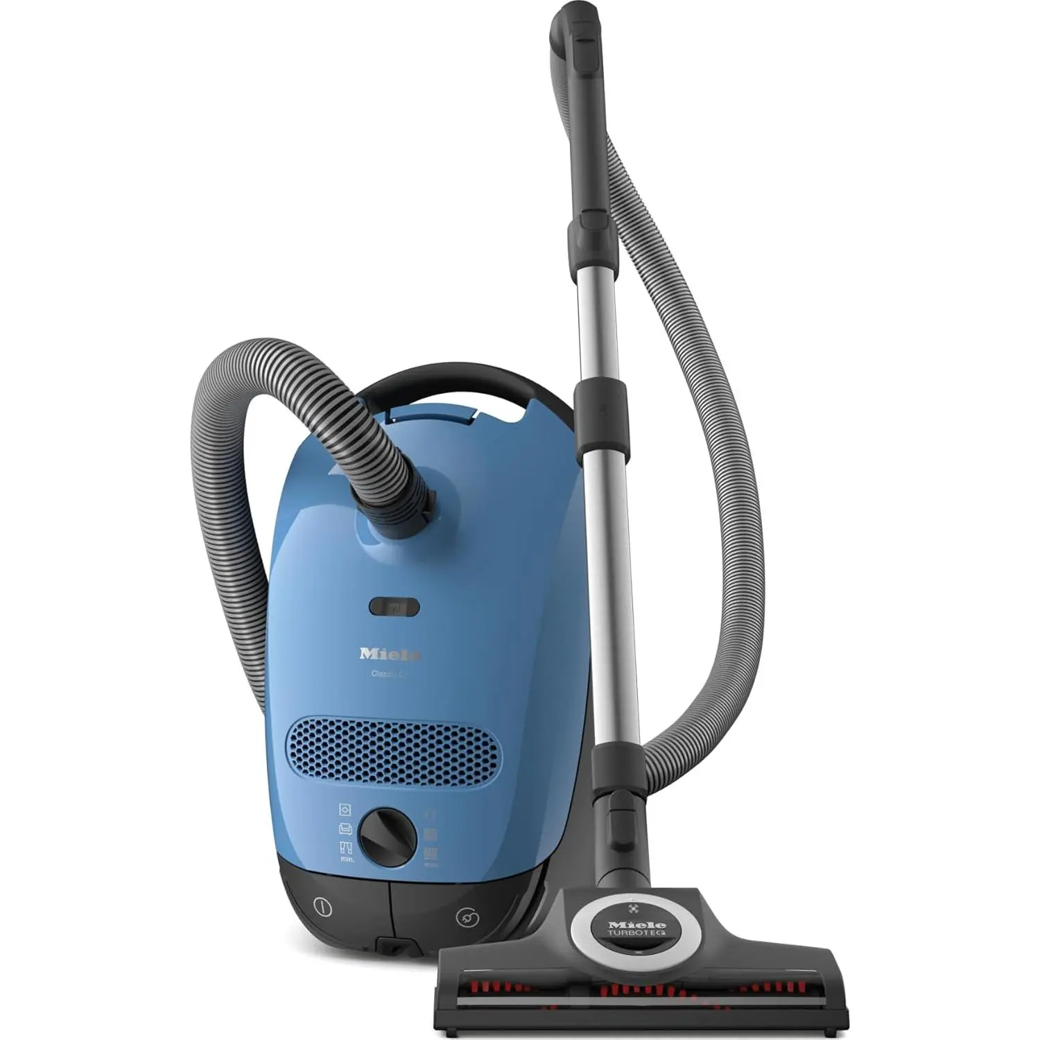 Miele Classic C1 Turbo Team Bagged Corded Canister Vacuum Cleaner - Tech Blue, Push Button, 120V, 17 lbs, 60 dB Quiet Dry Vacuums, 1200W, All Floors Attachment Brush Kit with Crevice Tool, AirClean Filter