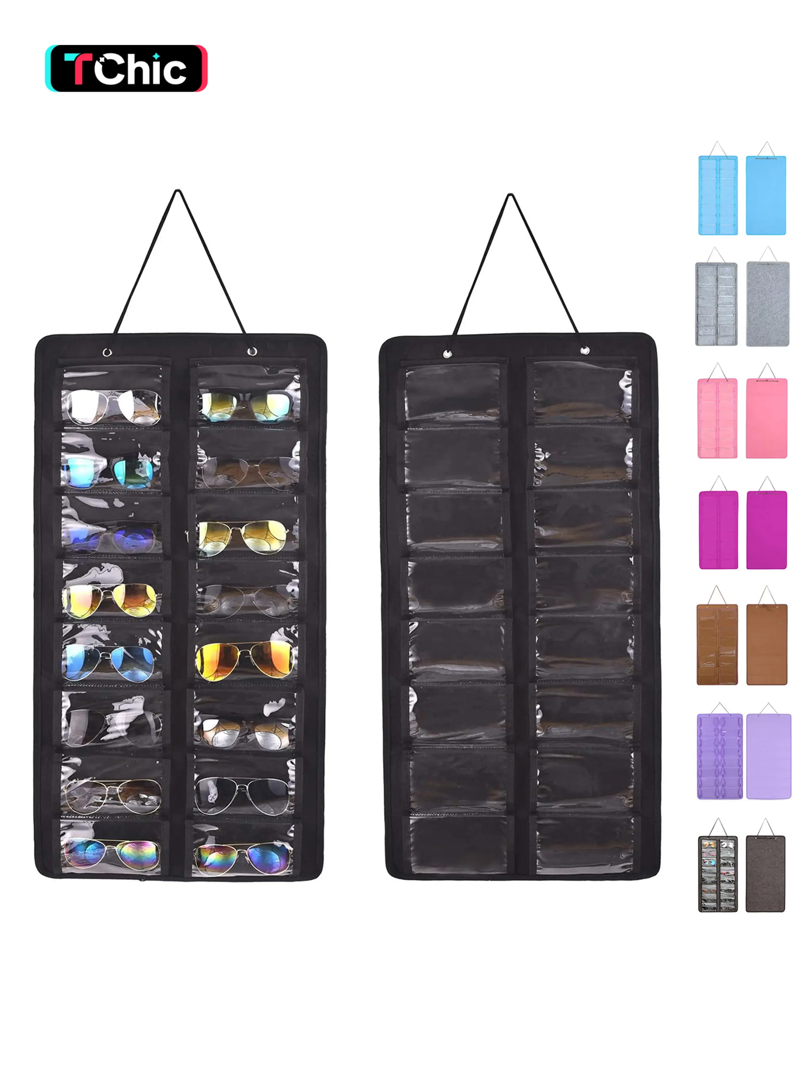 Sunglasses Storage Organizer, Hanging Dust-Proof Wall Pocket Glasses Organizer, 16 Felt Slots Sunglass Organizers Holder with Metal Hook and Sturdy Rope, Eyewear Display