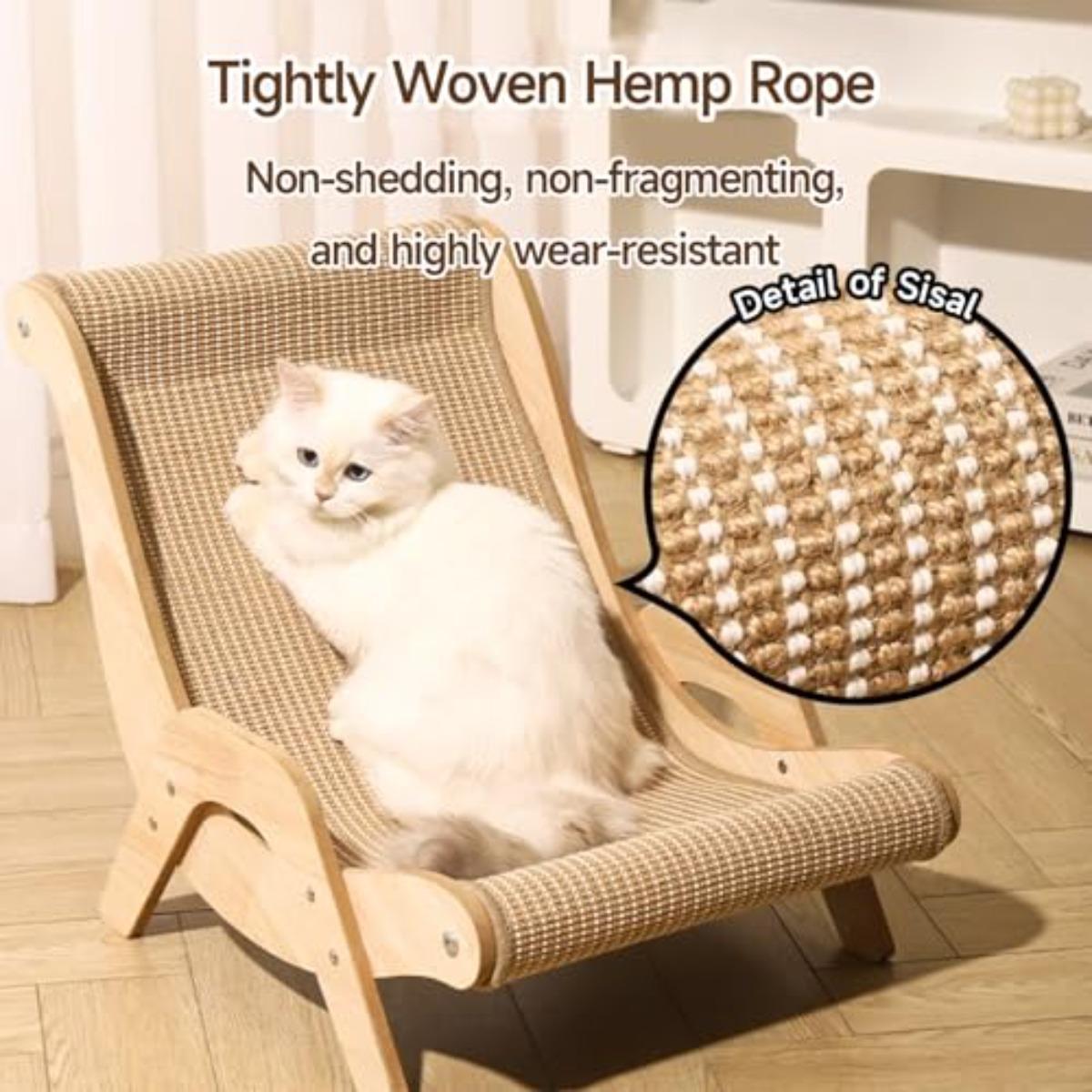 2-In-1 Cat Scratch Bed - Durable Natural Sisal Rope Beach Chair, Natural Sisal Scratching Board, Space-Saving Modern Indoor Pet Furniture for Cats