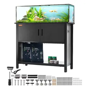 【FathersDayGift】VEVOR Aquarium Stand,  , 40 Gallon Fish Tank Stand, 36.6 x 18.9 x 31.5 in Steel and MDF Turtle Tank Stand, 335 lbs Load Capacity, Reptile Tank Stand with Storage Cabinet and Embedded Power Panel, Black
