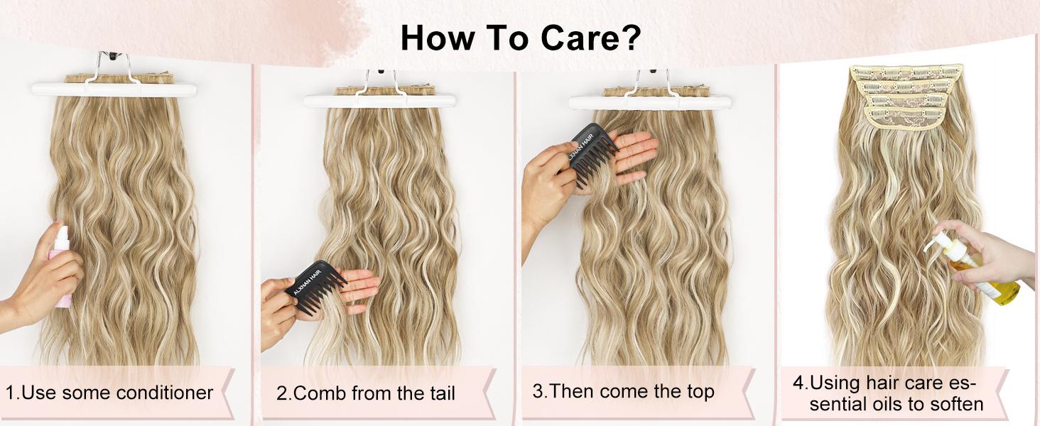 AISI HAIR Clip in Long Wavy Synthetic Hair Extension 20 Inch 4PCS Thick Hairpieces Fiber Double Weft Hair for Women Blonde