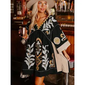 Boho Style Floral & Western Printed Vacation Dress, Casual Streetwear Bohemian Music Festival Beach Outfits For Women