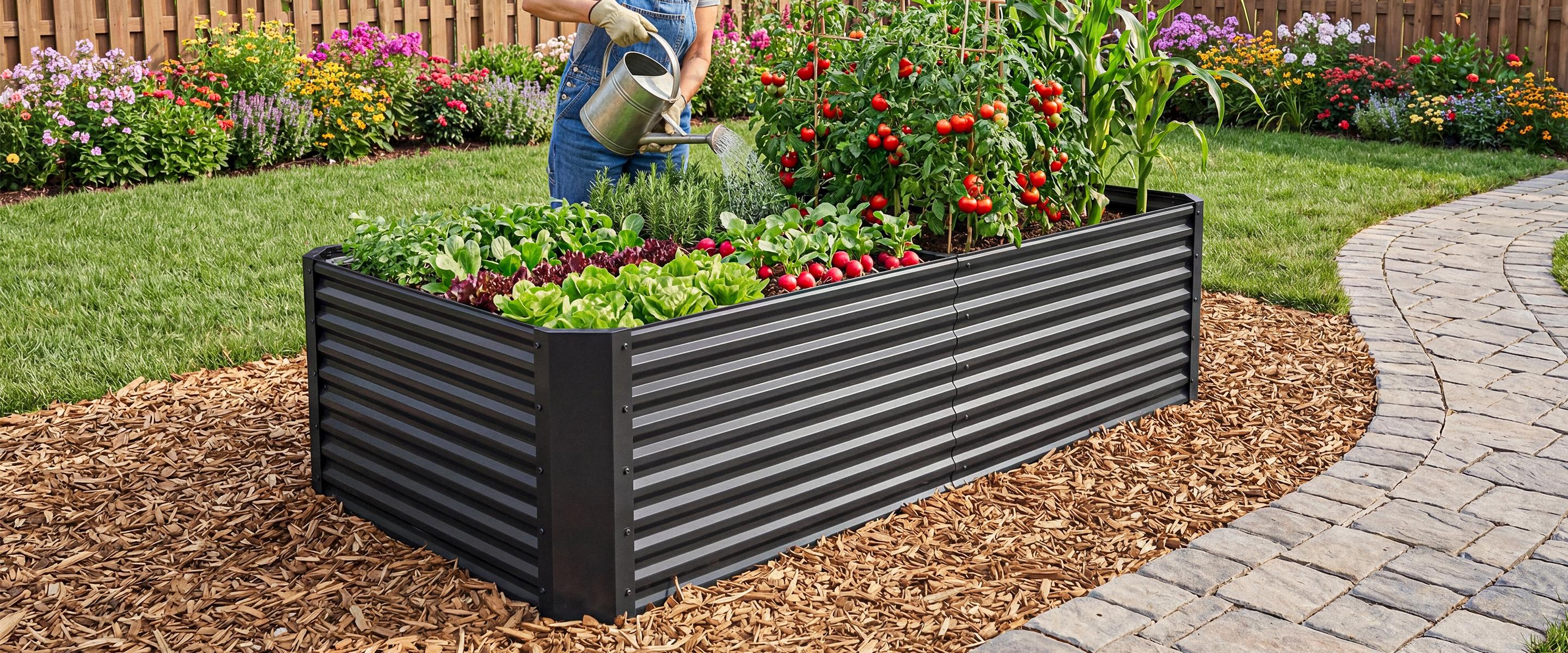 YITAHOME 1/2 pack Raised Garden Bed Kit, with Gloves & Tension Bar, Outdoor Patio Planter Box for Plants Vegetables Flowers