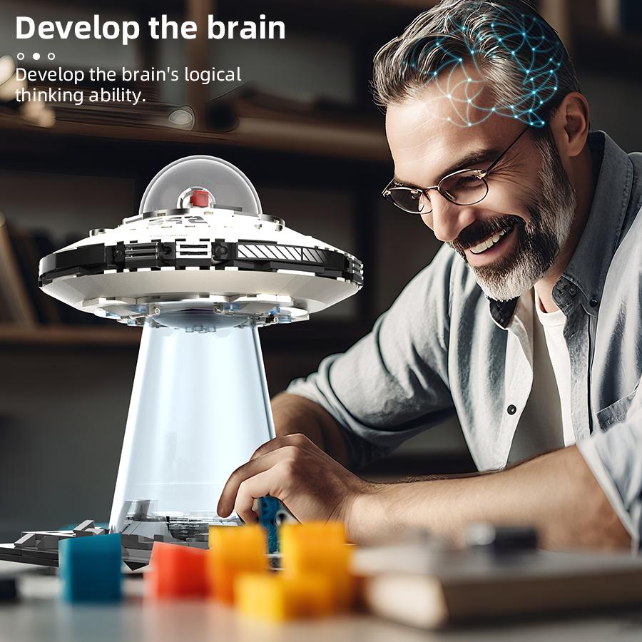 Magnetic Blocks STEM Educational Building Blocks Set - Space Exploration UFO with Dual LED Lights & Transparent Base, Collector Model for Ages 8+ Montessori Fantastic Christmas and Birthday Gift! Synthetic