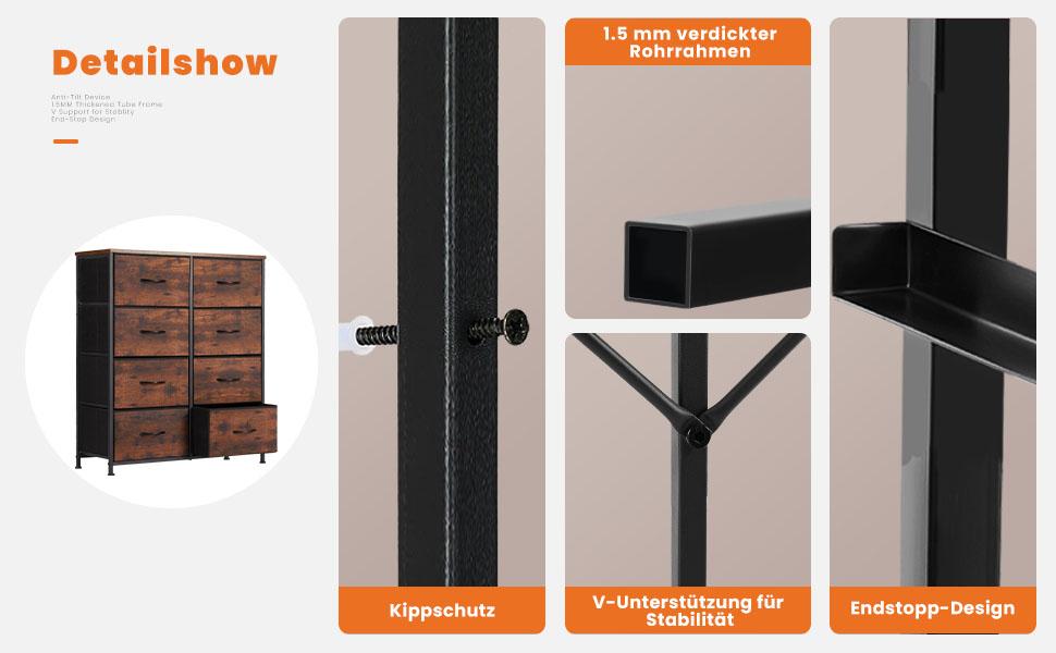 【New Year Gifts】Chest of Drawers with Fabric Drawers, Sideboard with 8 Drawers, Drawer Cabinet for Kitchen, Office, Hallway, and TV Cabinet drawer dresser