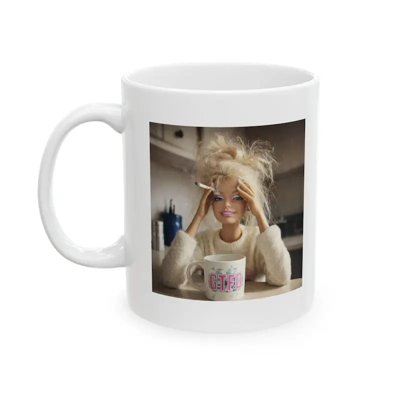 Funny Doll Face Mug Gift For Woman, Unhinged Meme Mug, Disgusted Doll Meme Coffee Cup