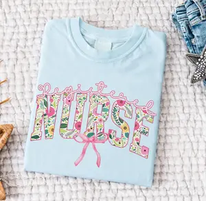 Floral Registered Nurse Bow Shirt, Pink Girly Aesthetic RN Nurse Coquette Tee, Nursing School Graduate Gifts Nurse Week