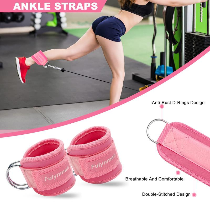 2/8/9Pcs Barbell Pad Set,Hip Thrust Pad, Squat Pad,Gym Accessories for Women with Bar Pad for Hip Thrust,Lifting Wrist Straps,Ankle Straps for Cable Machines Women,Resistance Bands,Carry Bag 8Pcs Pink