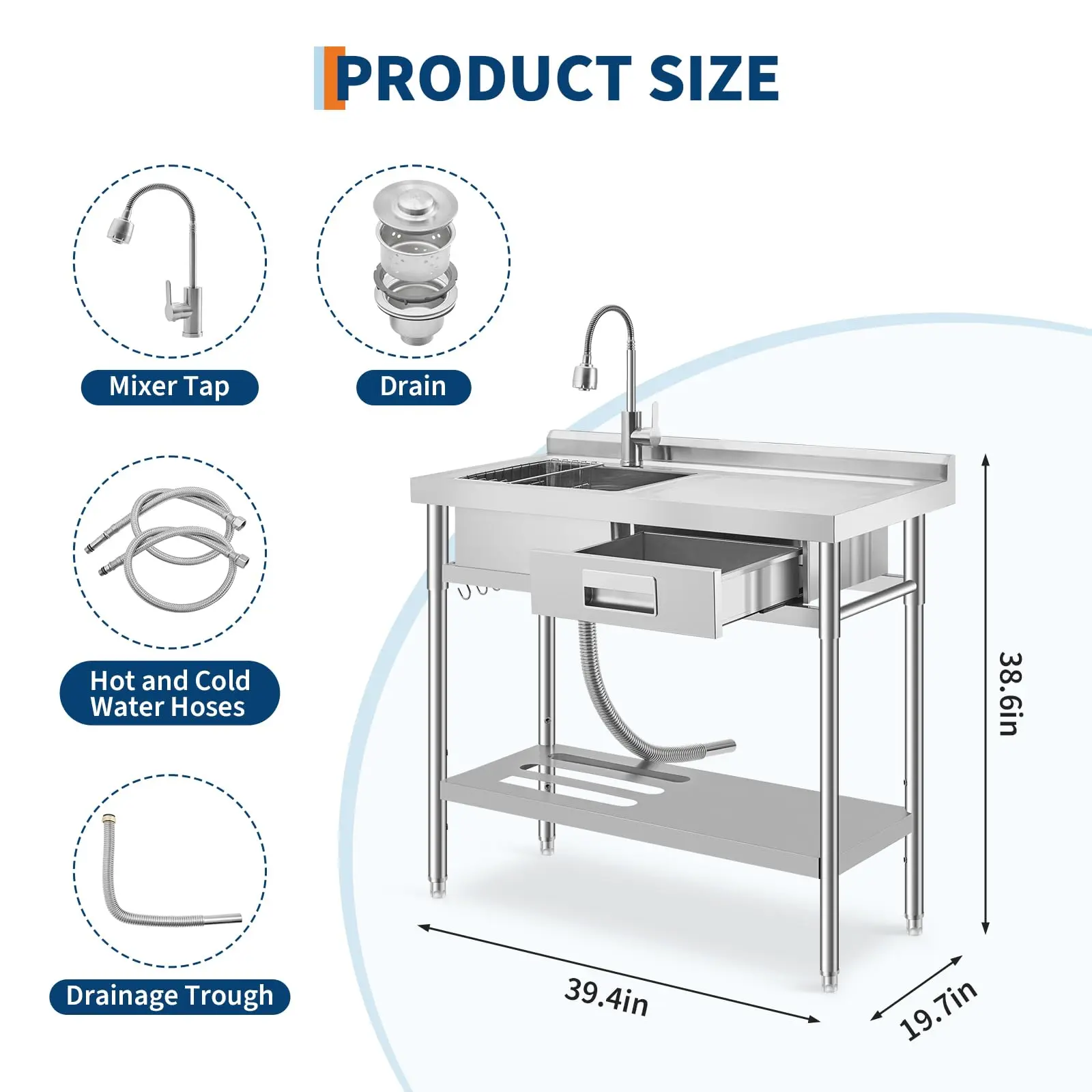 Garvee Utility Sink in Stainless Steel Garvee for Kitchen, Laundry, Garage, Farm, Outdoor Use