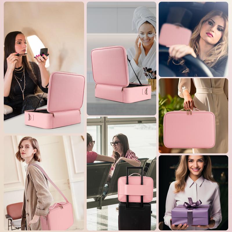 Viral Plus Size Travel Makeup Bag with Lighted Mirror  Waterproof Cosmetic Train Case with Three-color Light Adjustable Dividers Must-Have Organizer for Makeup Lovers Perfect Gift for Her