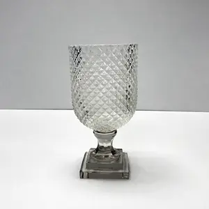 Embossed Diamond Cut Clear Glass Urn Vessel Elegant Footed Pedestal Vase