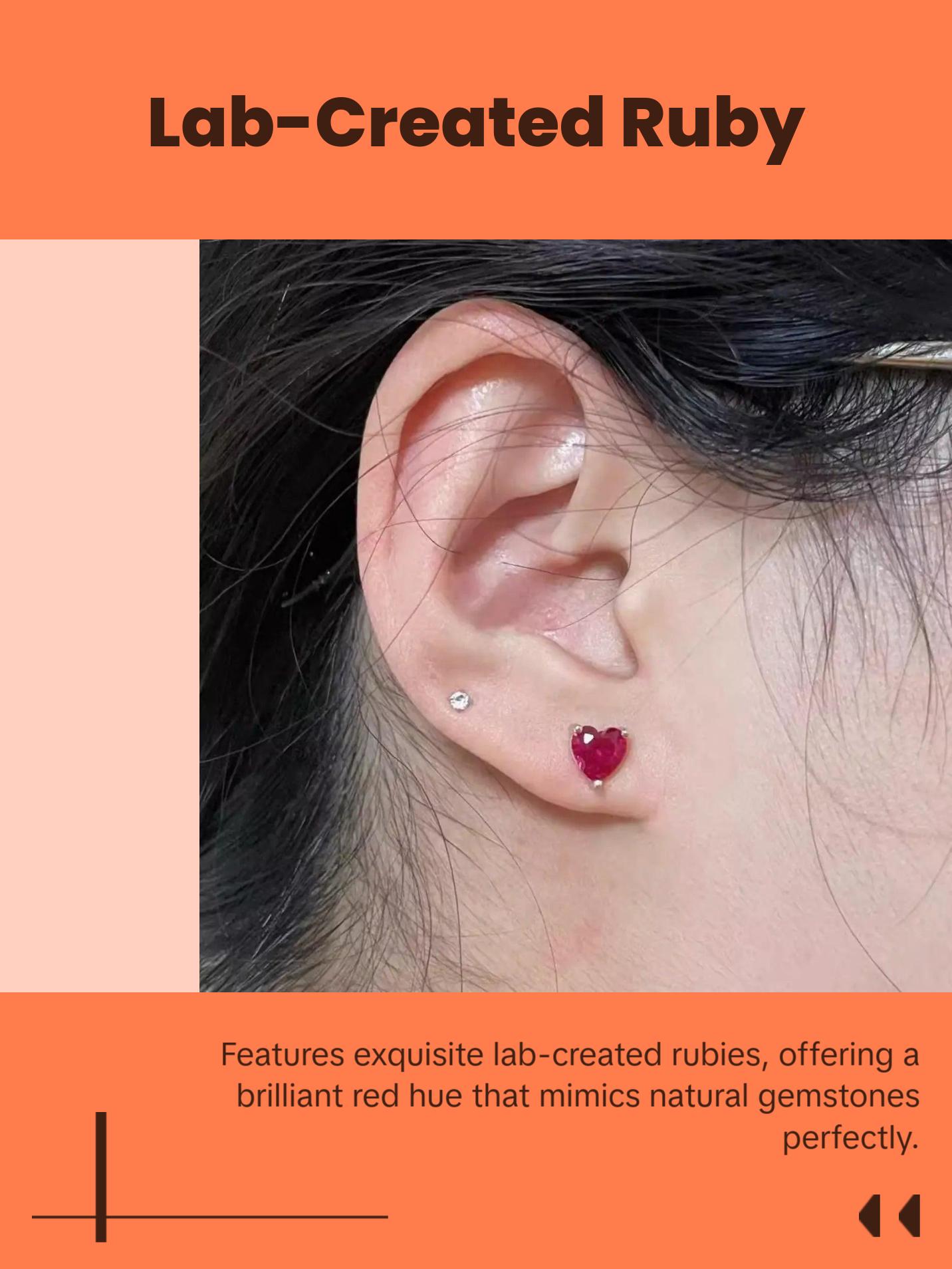 1 ct Heart Style Ruby Earring Studs / Bracelet