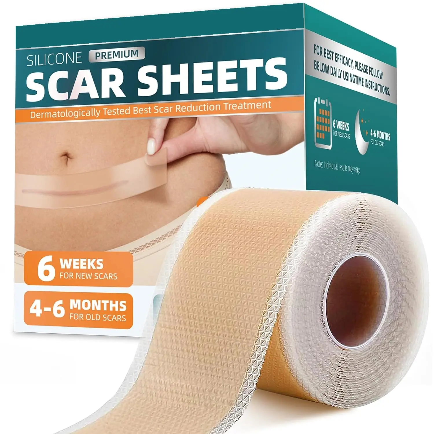 Professional Silicone Scar Reduction Roll (1 Roll - 1.5M/60"x1.6"), Reusable Non-Irritating Tape for Keloid, Acne Care, Suitable for All Ages
