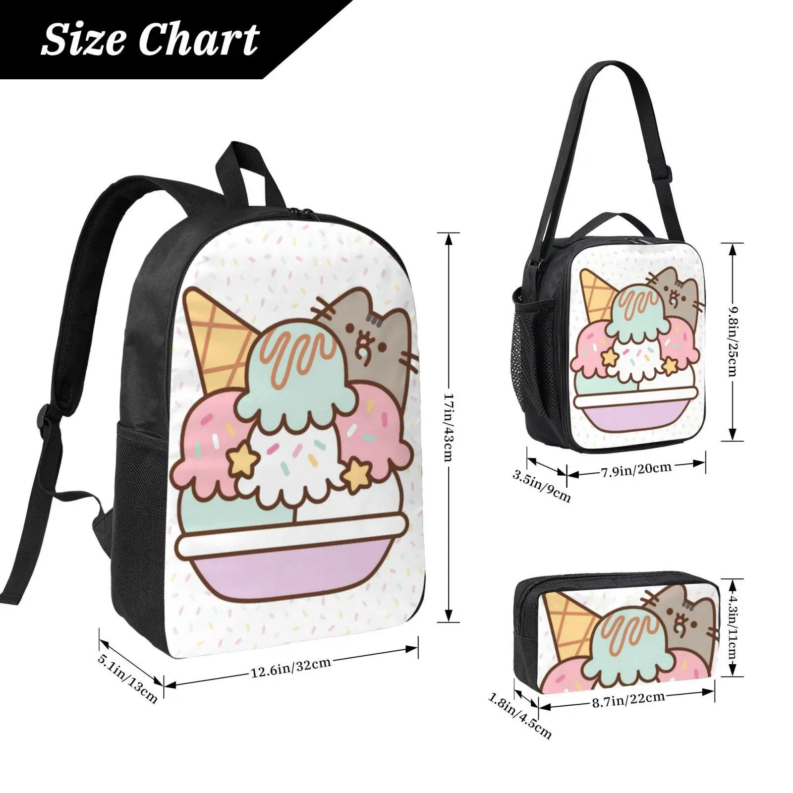 Cartoon Cat 3-Piece Backpack Set 17in with Lunch Box and Pencil Case Cartoon Cat 3-Piece Backpack Set with Insulated Lunch Bag  main image 3