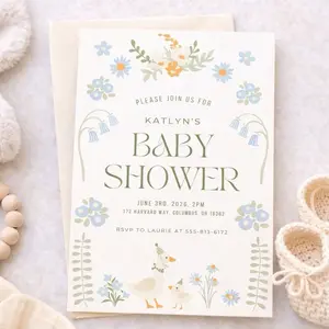 Floral Goose Baby Shower Invitations | Garden Baby Shower Invite | Wildflower Baby Shower Invitations | Printed Baby Shower Invite