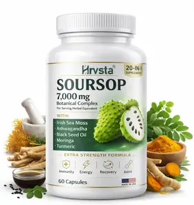 Soursop Supplement, containing Seaweed, Moringa, Turmeric, Black Seed Oil, Oregano, and Ashwagandha | 20-in-1 Herbal Extract for comprehensive health support | Vegetarian, Non-GMO | 60 capsules
