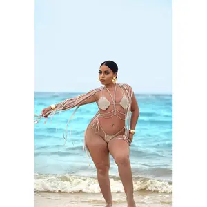 Sol Y Arena Strappy Custom Handmade Shoulder Fringe Bikini & Matching Thong