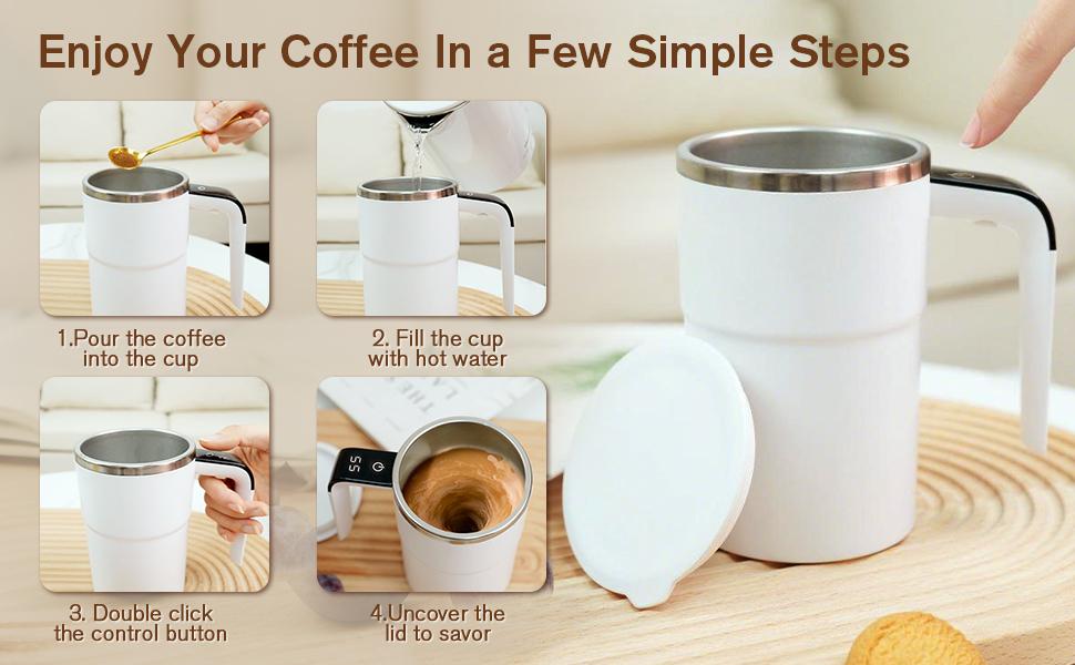 Electric Self-stirring Coffee Mug Magnetic Stirring Cup Rechargeable Automatic Mixing Cup w/LCD Thermometer for Milk/Cocoa at Office/Kitchen/Travel