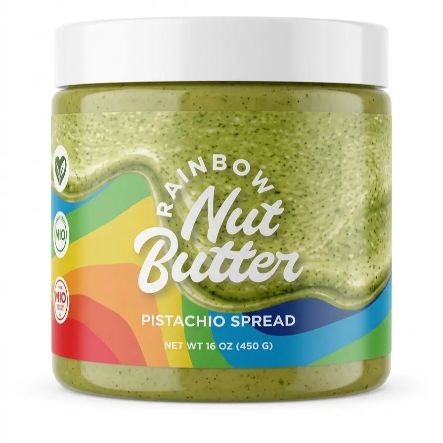 Rainbow Nut Butter Pistachio Cream GLUTEN FREE Pairs well with Fruit, Strawberries, Waffles, Pancakes, Chocolate, Brownies, Cookies, Dates, Ice Cream, Pretzels, Rice Cakes, Salted Crackers, Cinnamon Rolls, French Toast, Croissants, and more!