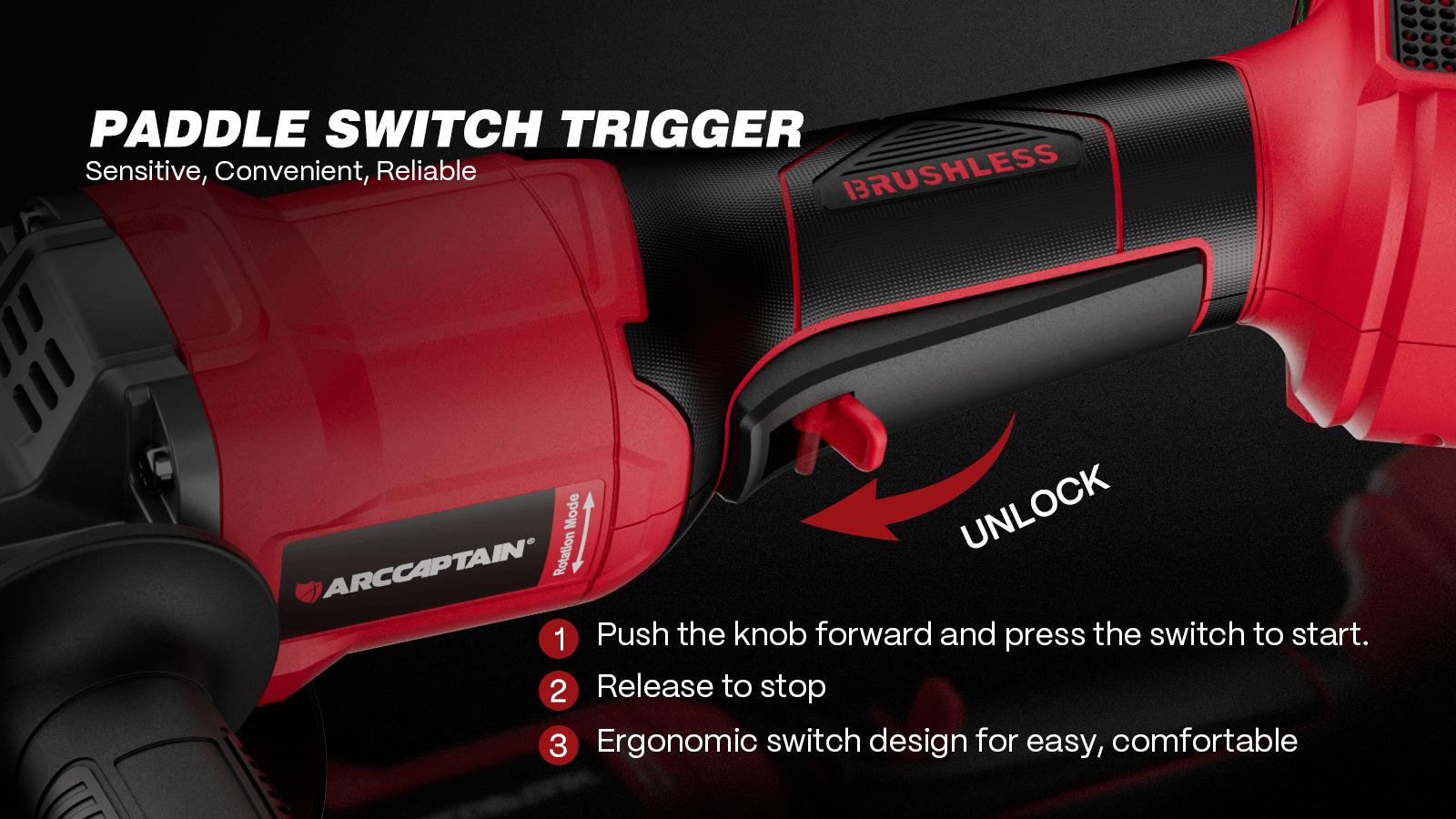 ARCCAPTAIN Angle Grinder Kit, 4-1/2 to 5",【Paddle Switch】9500RPM 1200W Brushless Power Motor Cordless Angle Grinder with 2PCS 4.0AH Batteries, 180°Rotatable Grinder Tool for Cutting/Grinding/Polishing, Holiday Haul, Best Christmas Gift for Men and Dad