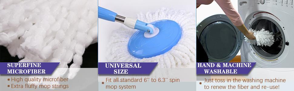 BONISON 3 Pack Spin Mop Replacement Heads for All 360° Spin Mop Systems – High Quality Microfiber Material, Suitable for Wet & Dry Use
