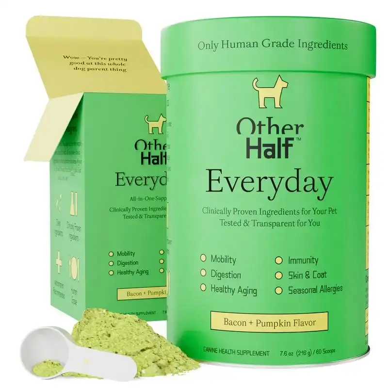 Other Half Natural Everyday Clean Dog Multivitamin Supplement - 45 Active Ingredients for Hip & Joint Care, Gut, Immune, Skin & Allergy Support, Bacon Pumpkin Flavor, 60-Scoop Supply, Spoons Included, All Seasons