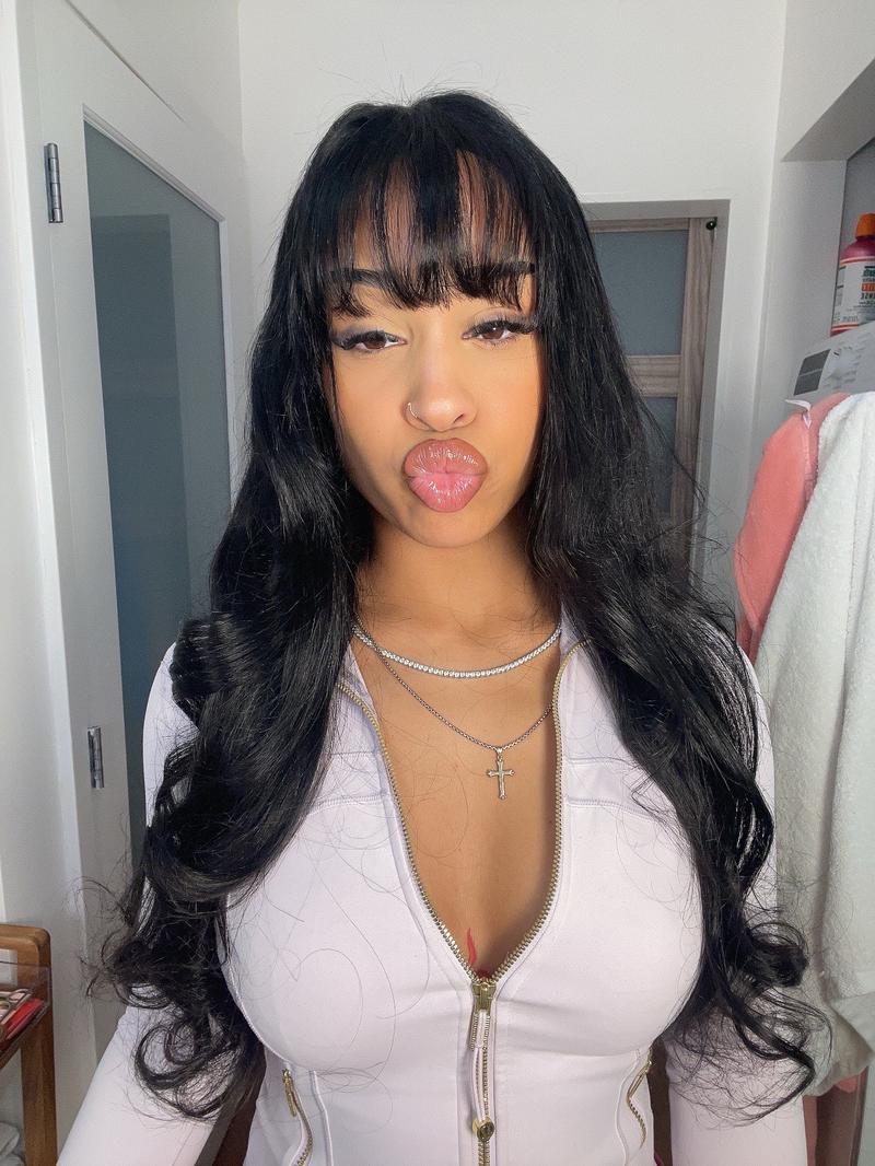 [New In]Mamushow Straight Wigs with Bangs Human Hair 2x4 Lace Wig with Drawstring 180% Density Middle Part for Black Women Glueless Machine Made Wigs