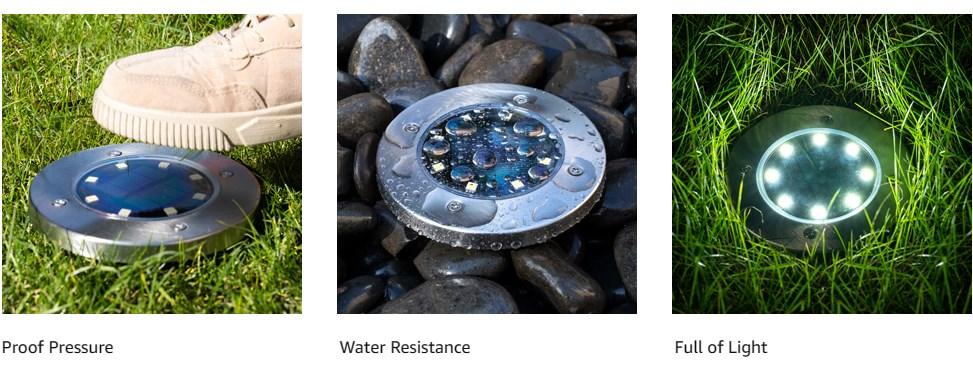 SOLPEX Solar Ground Lights Outdoor, Waterproof 8 LED Solar Powered Disk Lights Outdoor Garden Landscape Lighting for Yard Deck Lawn Patio Pathway Walkway solar  power