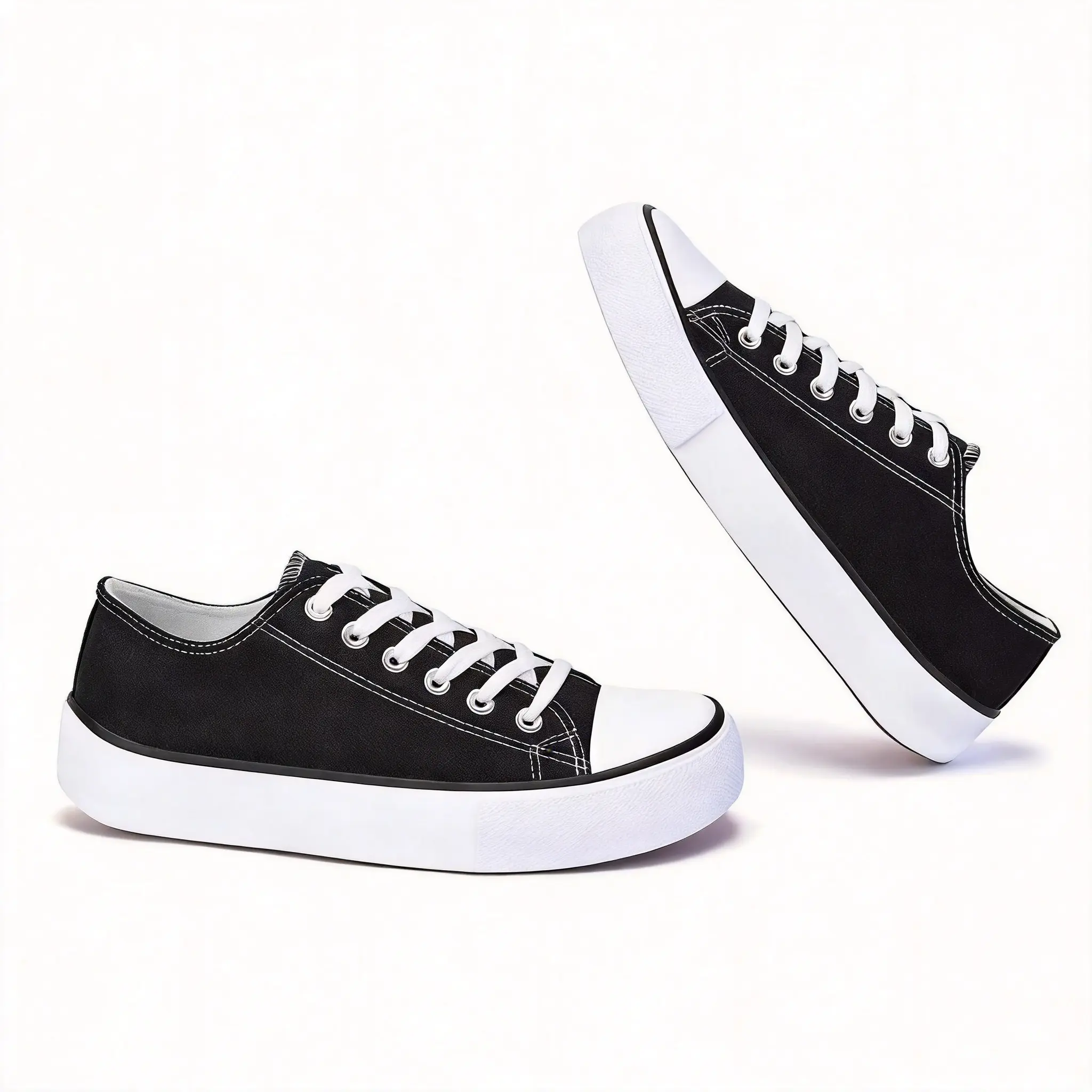 #TikTokShopBackToSchool AKK Women's Black Low Top Wide Toe Canvas Shoes - Breathable Lightweight Casual Sneakers with Non-Slip Sole & Soft Cushioned Insole for Everyday Wear Comfortable Classic Lace-Up Runner Trainer outdoorfun #Summerwins