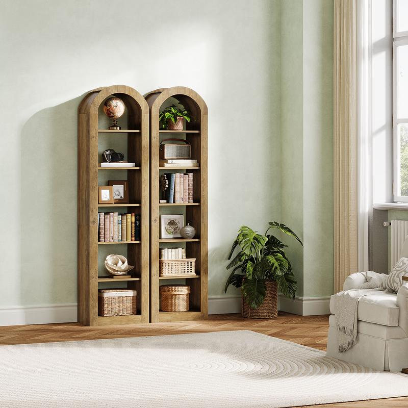 LITTLE TREE 74.8" Tall Arched Bookshelf, 6-Tier Narrow Open Bookcase, Floor Standing Corner Display Shelves Storage Organizer for Small Space, Home Office, Living Room