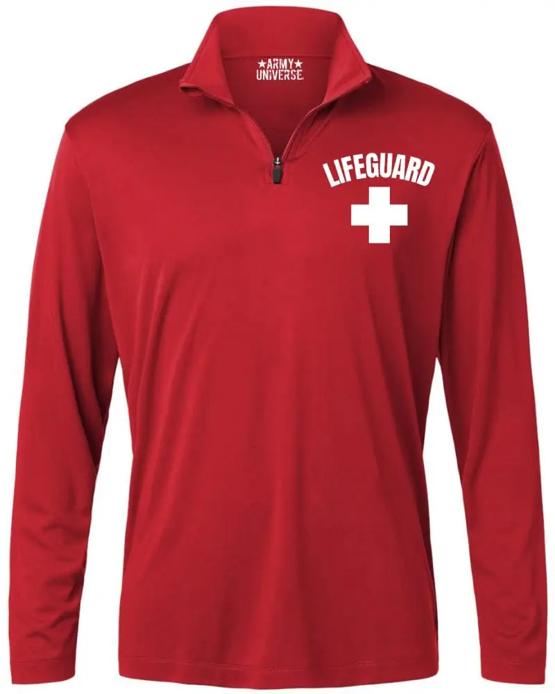 Lifeguard 1/4 Quarter Zip Active Performance Long Sleeve Shirt - 100% Polyester Clothes, Coaches Water Safety Rescue Top with Moisture-Wick, Anti-Odour Features, Beach Days, Boaters, Breathable, Instructors, Workouts