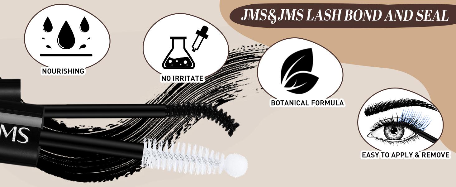 2 in 1 Lash Bond&Seal l JMS&JMS Waterproof Black Eyelash Glue,Survive Showers Swims,Stronghold,Quick-Drying Easy to Remove&No Residue Long Lasting Sleep-proof,Lock Eye Makeup