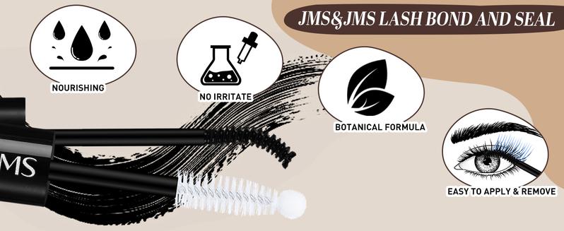 2 in 1 Lash Bond&Seal l JMS&JMS Waterproof Black Eyelash Glue,Survive Showers Swims,Stronghold,Quick-Drying Easy to Remove&No Residue Long Lasting Sleep-proof,Lock Eye Makeup