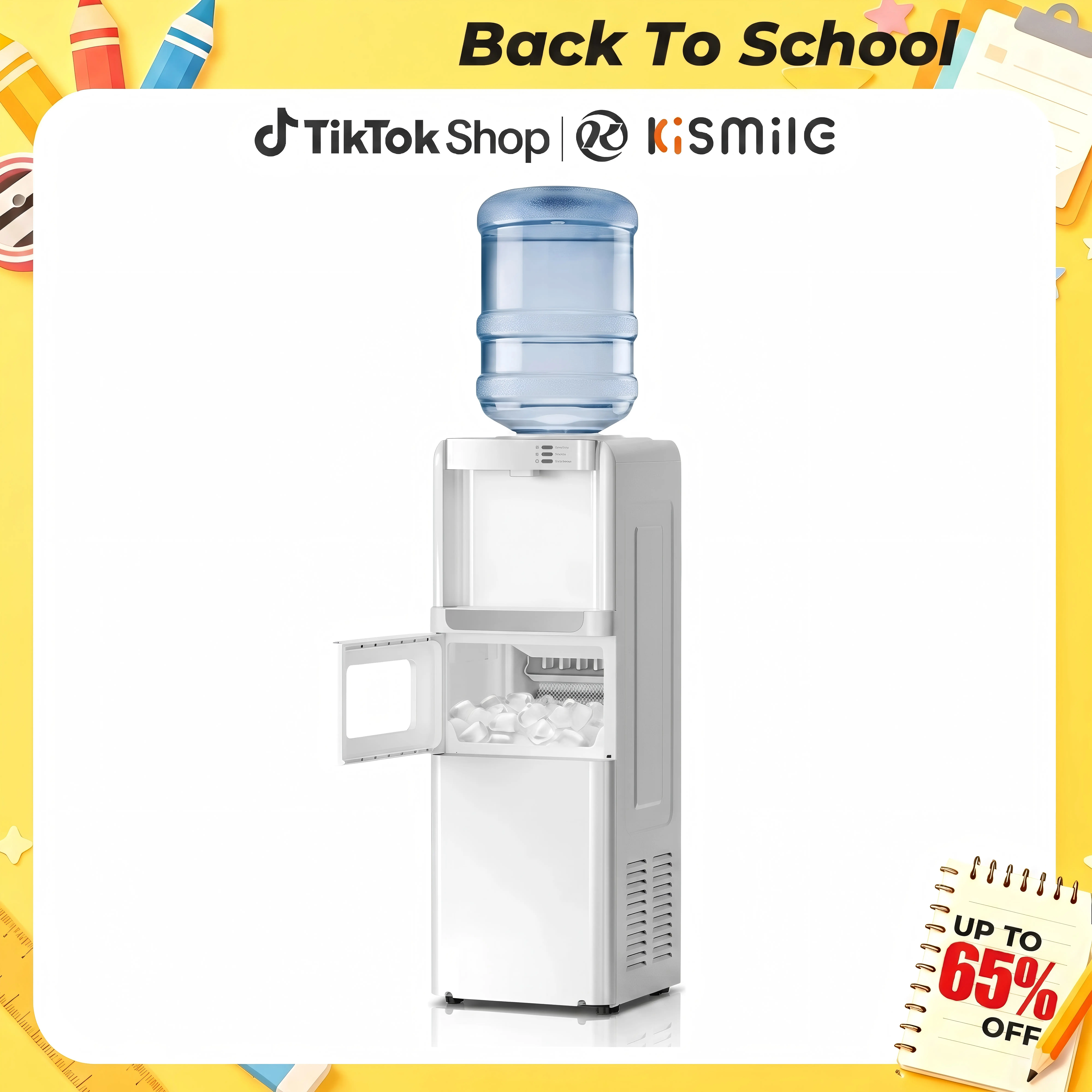 Kismile [Back To School] Water Cooler Dispenser with Ice Maker - 33Lbs Daily Ice Making, Child Lock, Hot Water, Energy-Saving Design, 2/3/5 Gal Bottle Compatibility for Home/Elderly Use - Black Kitchen Appliances Living Rooms Essential