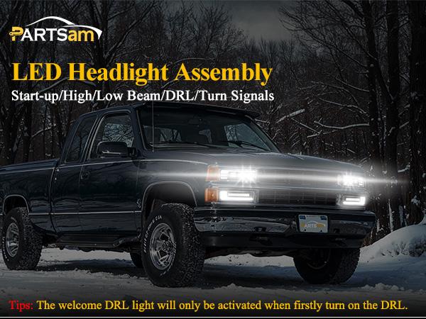 Partsam LED Headlights Assembly DOT Approved for Silverado C/K 1500/2500/3500 88-98, 6500K with Sequential Turn Signal, Start Animation DRL, Hi/Low Beam Partsam LED Headlights Assembly DOT Approved for Silverado C/K 1500/2500/3500 88-98, 6500K with Sequential Turn Signal, Start Animation DRL, Hi/Low Beam