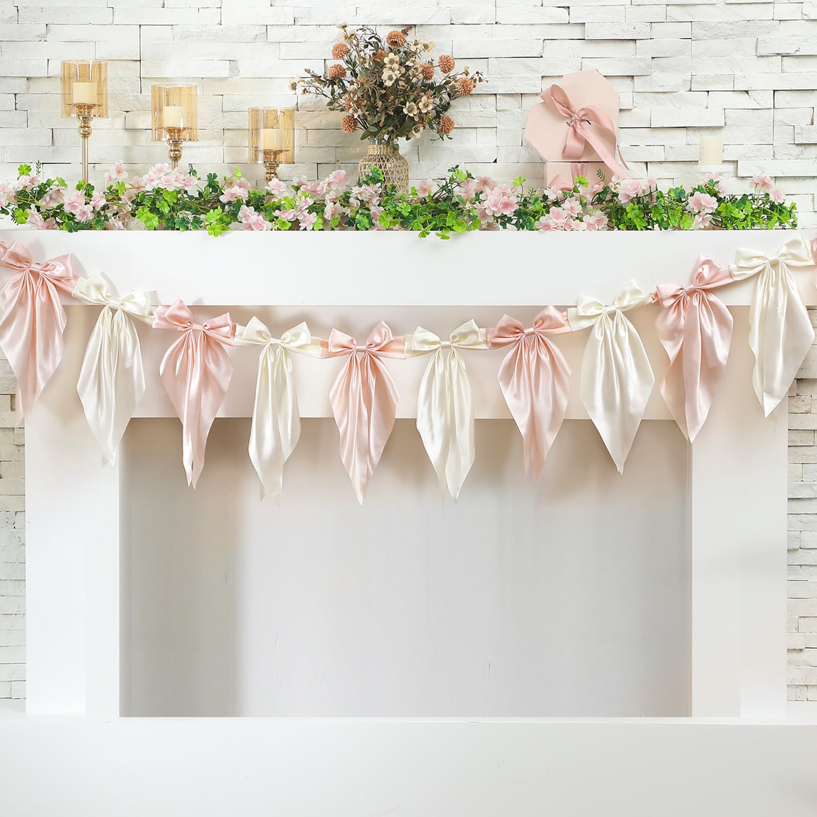 Easter Bow Garland Pastel Fluffy Tulle Satin Bow Banner Bunny Ear Plaid Pink Bow Garland Cute Hanging Wreath Garland for Mantle Fireplace Wall Door Mantel Decor, Spring Indoor Outdoor Home Table Backdrop Easter Decor 2026 Festive Party Supplies & Gifts