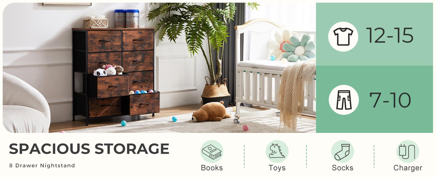 Chest of Drawers with 8 Fabric Drawers, Sideboard with Drawers, Drawer Cabinet for Kitchen, Office, Hallway & TV Cabinet