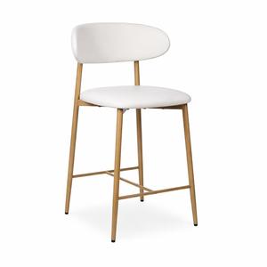 Counter Height Bar Stools Set Upholstered Mid Century Modern Barstools with Metal Legs for Kitchen Island Dining Room Beige 26-inch Seat Height