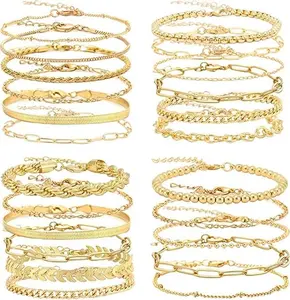 23PCS Chain Bracelet Sets for Women Trendy Dainty Link Paperclip Bracelets Stake Adjustable Layered Metal Link Bracelet Set Fashion Adjustable 6.8"+2"