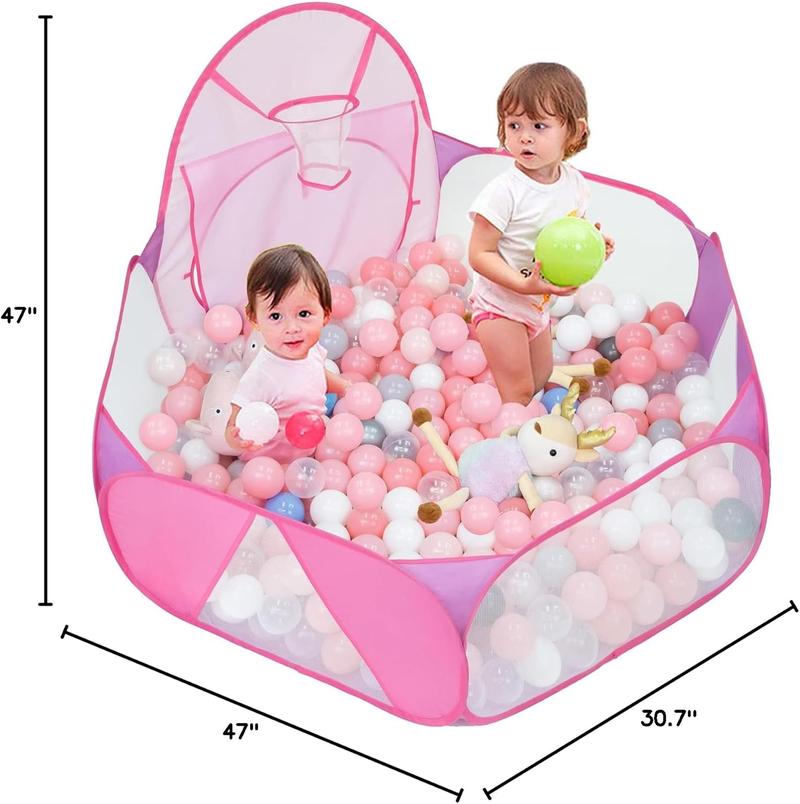 Christmas Gift for Kids Large 4FT Pink Ball Pit Tent with Basketball Hoop Pop Up Playhouse for Toddlers Indoor Outdoor Playpen with Zipper Bag Balls Not Included