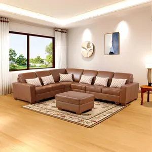 Genuine Cow Leather 5-Piece Sofa Set Modern Living Room Sectional Couch with Storage Ottomans Premium Durable Furniture Luxurious Comfort Elegant Design Limited Stock