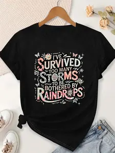 Women'S Plus Size Casual TShirt with Floral Butterfly Print I've Survived Too Many Storms to Be Bothered by Raindrops Design, Soft Comfortable for Spring Summer, Everyday Tshirt Floral Graphic Te